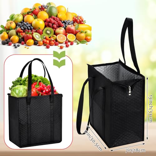 4 Pcs Insulated Grocery Bags Reusable (Black)