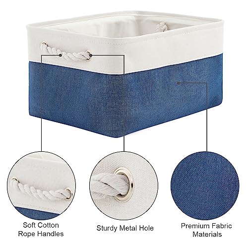 Storage Basket for Organizing (White & Blue / 3PCS/Medium -13.8Lx9.8Wx6.7H)