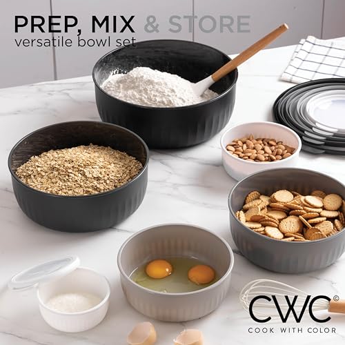 Prep Bowls with Lids (Black/White / 12 Piece Set - Wide Bowls)