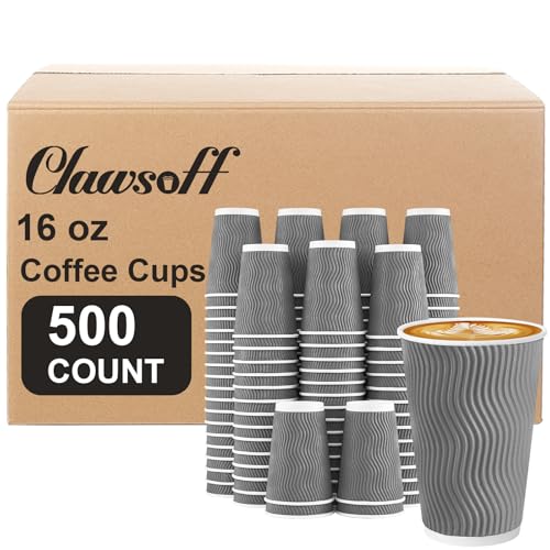 500 Pack 16 oz Coffee Cups Disposable Insulated Paper Cup Gray (Gray / 16 oz-500)