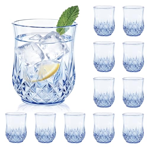 12 Pack Plastic Stemless Wine Glasses (12oz-blue)