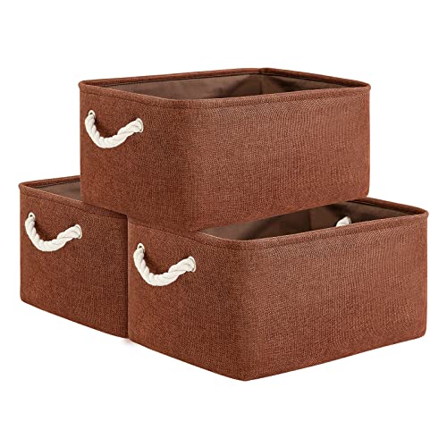 Decorative Basket Rectangular Fabric Storage Bin Organizer Basket with Handles for Clothes Storage (Brown / 3PCS/Large - 15.7Lx11.8Wx8.3H)