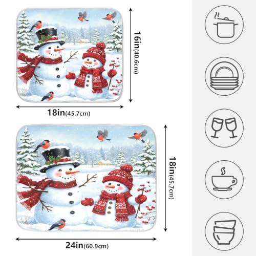 Winter Christmas Snowman Dish Drying Mat for Kitchen Counter Absorbent Microfiber Small Drying Pad Dish Mats Snowflakes for Kitchen Countertops 16 x 18 Inch (Christmas Snowman / 18" x 16")