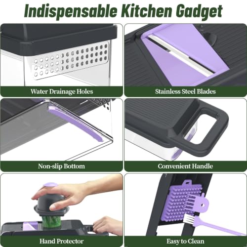 15-in-1 Vegetable Chopper 10 Blades, Veggie Cutter with Handle, Black/Purple (Purple / 10 blades)