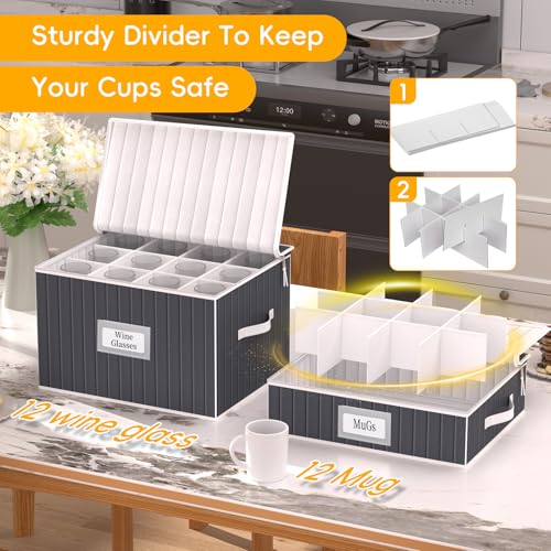 Mug and Cup Storage Box with Dividers (Gray01 / 2 Pack Mug and Cup Storage Box (Gray))