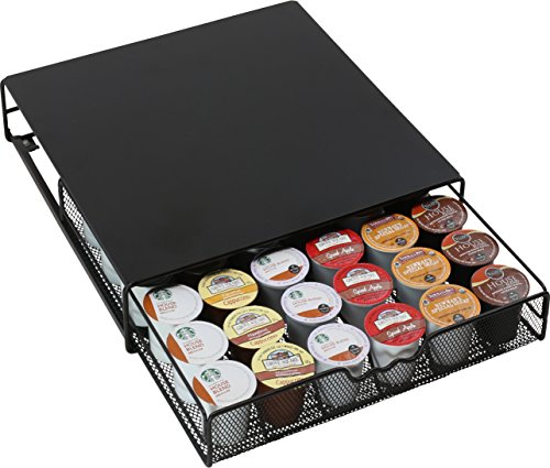 K Cup Holder Drawer for 36 Coffee Pods Storage (36 Capsules / Black with Metal Top)
