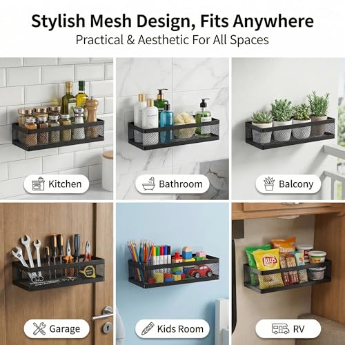 Mesh Shower Caddy Wall Mount (Matte Black / Full Mesh (12.6" Wide))