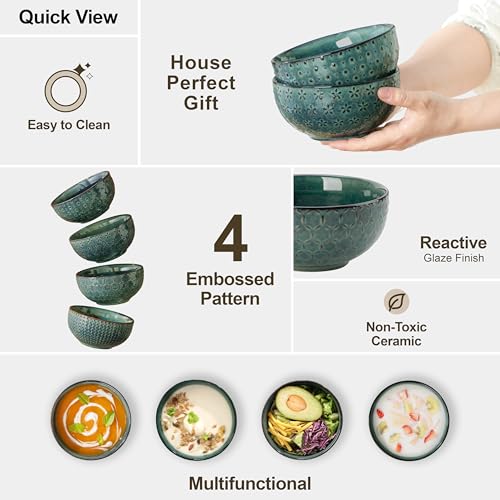 Cereal Bowls 30 Ounce Ceramic Green Soup Bowl for Kitchen (30 OZ / Green)