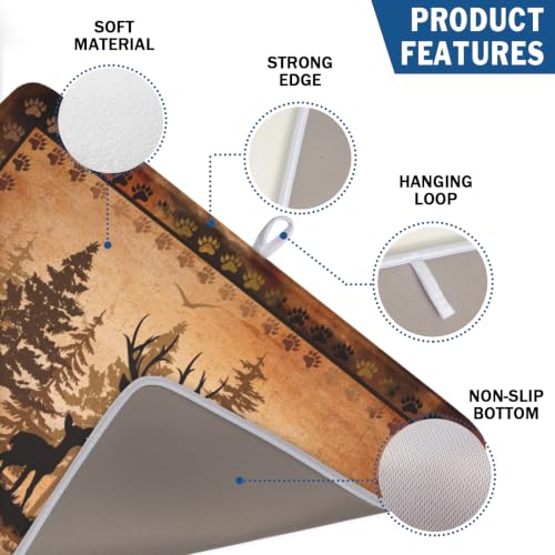 Forest Deer Dish Drying Mat Wildlife Animal Dishes Pad 18"x24" Microfiber Absorbent Fast Dry Drainer Rack Mats for Kitchen Countertop Decor (Forest Deer Brown / 18x24 inch)