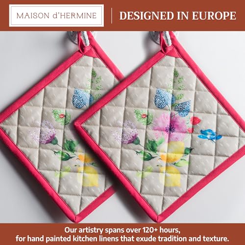 Pot Holders 100% Cotton Potholders (105 - Jardin D'ete - Fog / 8" x 8" (Pot Holder Pack of 2))