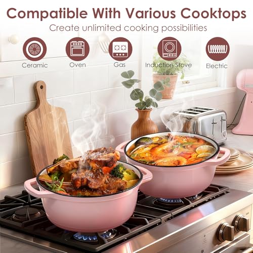 Cast Iron Dutch Oven Pot With Lid (Pink)