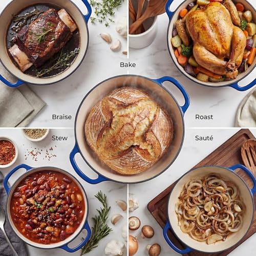 7.7 Quart Enameled Cast Iron Dutch Oven Pot with Lid (Blue / 7.7 Quart)