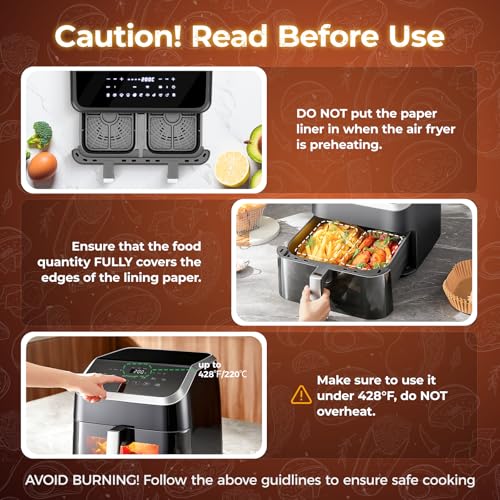 200PCS Air Fryer Paper Liners for Ninja Dual Airfryer & bella Slim (8.5*5.5)