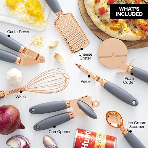 Kitchen Gadget Set Copper Plated Stainless Steel Utensils with Soft Touch Handles (7 Pieces / Copper Grey)