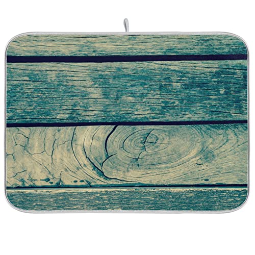 Super Absorbent Dish Drying Mat (Vintage Retro Wooden Background / 16" x 18")