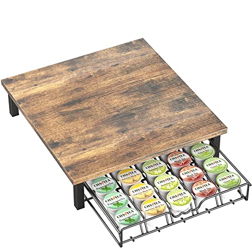 K Cup Holder Drawer for 30 Coffee Pods Storage (30 Capsules / Rustic Brown with Wood Top)