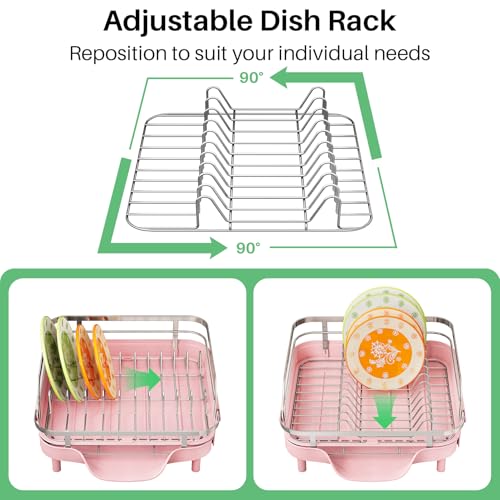 Expandable Dish Drying Rack for Small Kitchen Counter (Pink)