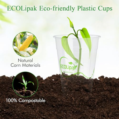 1000 Count 9 OZ Clear Compostable Plastic Cups for Restaurant (9oz-clear)
