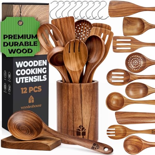 Wooden Spoons for Cooking (12 Pcs Extended)