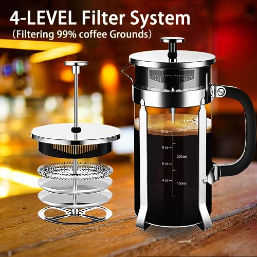 French Press Coffee Maker 304 Stainless Steel Coffee Press (Silvery / 12 oz)