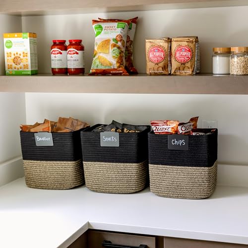 13 Inch Cube Storage Bins Cotton Rope Woven Baskets for Organizing 3 (Black & Mixed Black / 13 x 13 x 13 (Standard))