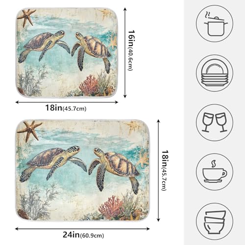 Vintage Ocean Sea Turtle04 Dish Drying Mat for Kitchen Counter Absorbent Microfiber Large Drying Pad Dish mats for Kitchen Countertops 18 x 24 Inch (Sea Turtle / 24" x 18")