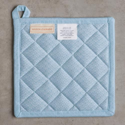 Pot Holders 100% Cotton Potholders (077 - Ibiza - Blue / 8" x 8" (Pot Holder Pack of 2))