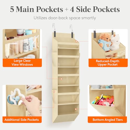 1 Pack Over the Door Organizer (Beige / 5 section)