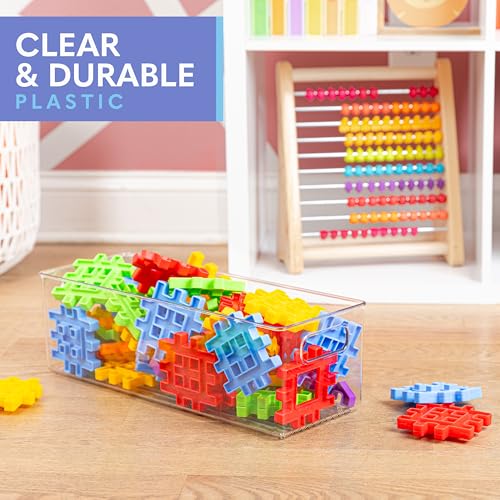 Plastic Food Storage 6 Pack Clear Container Bin with Handles for Organizing Kitchen (16x6x5)