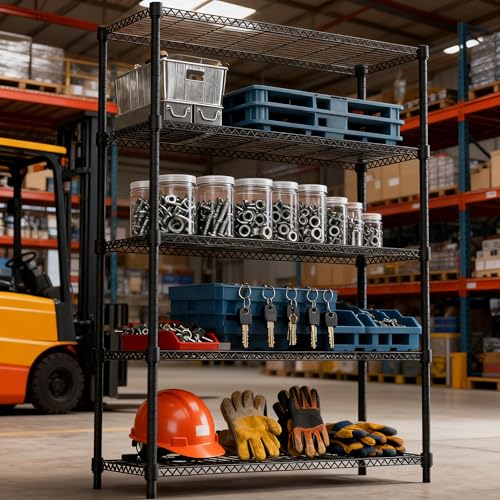 1750LBS 47.2" W 5 Tiers Shelf Steel Storage Shelves Shelving Unit Steel Organizer Wire Rack for Home (5 tier, 17.7" D x 47.2" W x 72.4" H / Black)
