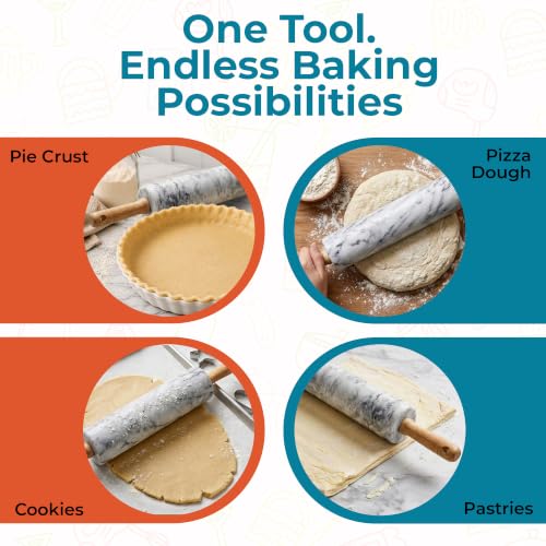 Dough Rolling Pin with Wooden Stand (Marble)