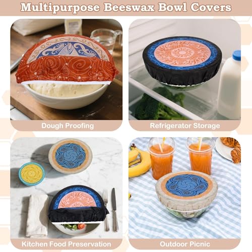 5Pcs Reusable Beeswax Elastic Bowl Covers for Bread Proofing and Food Cover (Concentric Circle)
