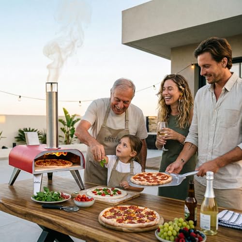 12" Multi Fuel Outdoor Pizza Oven Reach up to 1110℉ (Red)