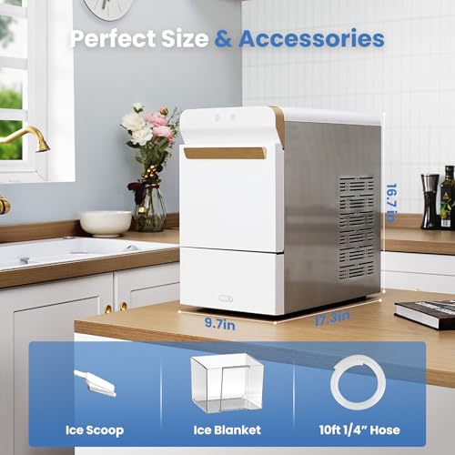 V2.0 Nugget Ice Maker for Home Kitchen Office (17.3"D x 9.7"W x 16.7"H / White)