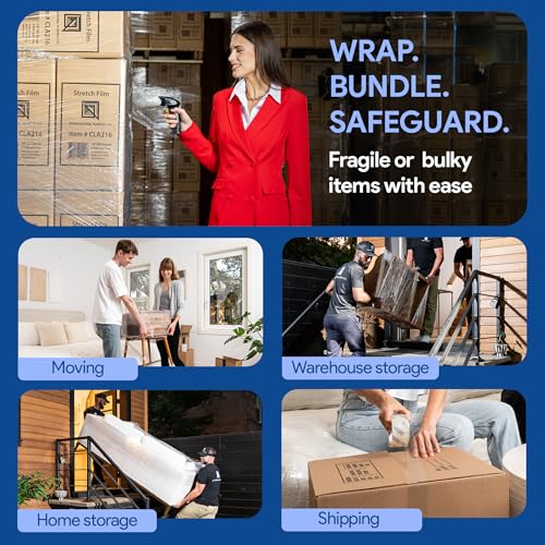 15" Plastic Stretch Wrap with Tension Handles (12 Pack / Extended Handles)