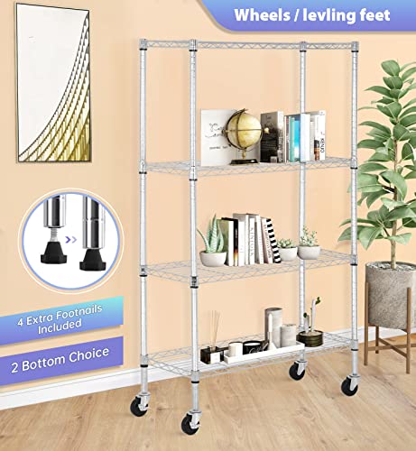 4 Tier Wire Shelf with Wheels (Chrome / 36×14×62)