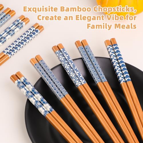 10 Pairs Reusable Bamboo Chopsticks Japanese Style Chop Sticks Set (Classic Japanese style 1)