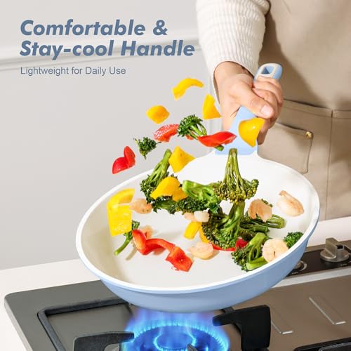 12.5In Nonstick Ceramic Frying Pan with Lid (Glacier Blue / 12.5 Inch)