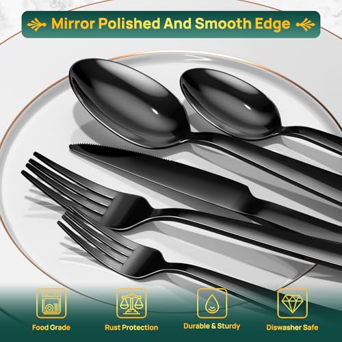 40 Pieces Black Silverware Set (40Pcs Black Modern Handles)