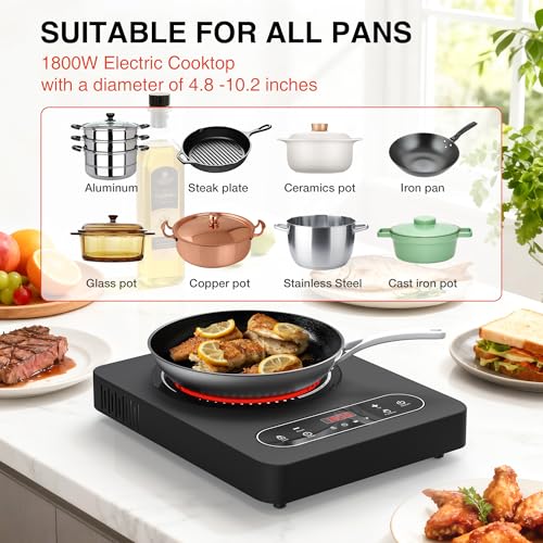 Electric Cooktop 1800W Single Burner Portable Electric Stove 110V Hot Plate (Black Single Burner)