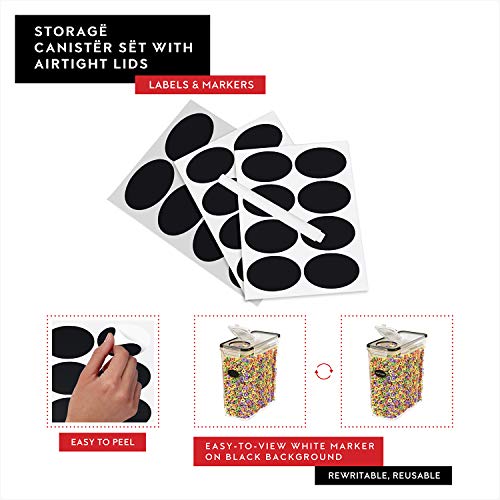 Cereal Containers Storage 4L Set of 4 Airtight Food Storage Containers with Lids Cereal Dispenser Countertop Pantry Organization Canister for Rice Flour & Sugar 1 Marker 8 Labels (Standard 4 Pack)