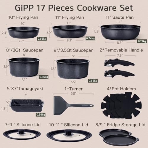 Pots and Pans Set Non Stick (Dark Gray / 17PCS-Big Size)