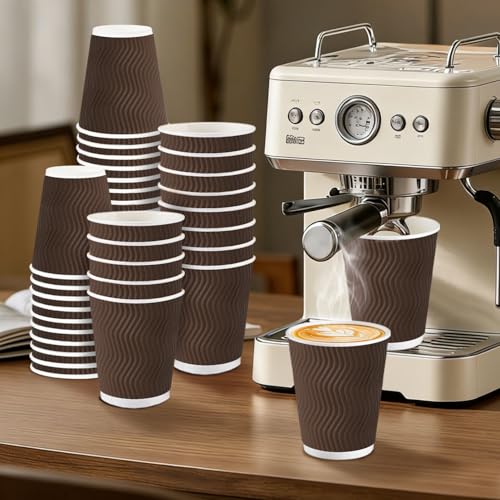 120 Pack 10 oz Insulated Disposable Paper Coffee Cups Brown (Brown / 10 oz)