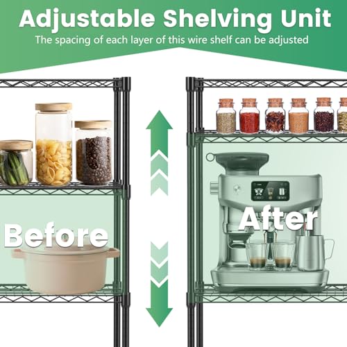 16" D×42" W×72" H Wire Shelving Unit Commercial Metal Shelf with 6 Tier Adjustable Layer Rack Strong Steel for Restaurant Garage Pantry Kitchen Garage (Black / 42×16×72)