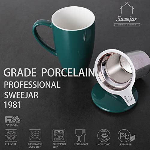 Sweejar Porcelain Tea Infuser Mug with Lid (Jade / Tea Cup(16 Fl Oz))