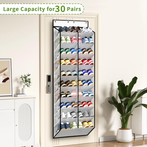 20 30 Pairs Over the Door Shoe Organizer (White-1 Pack of 20 Pockets)