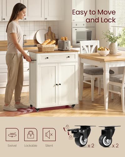 Mobile Kitchen Wooden Island Cart with Storage for Dining Room (Rustic White + Honey Brown / 15.8"D x 30.9"W x 35.1"H)