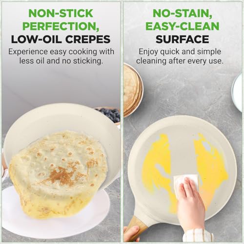 9.45” Non Stick Crepe Pan with Wooden Spreader (Cream / 9")