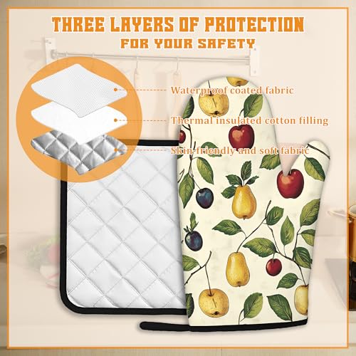 Retro Fruit Oven Mitts and Pot Holders Set (4 Count)