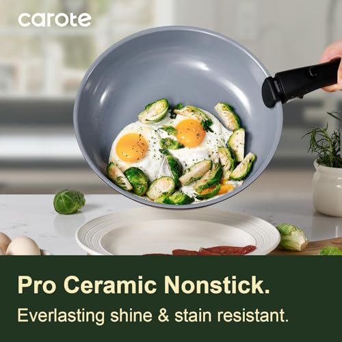 19pcs Ceramic Cookware Set Detachable Handle (Black/Gray / 19 Piece)